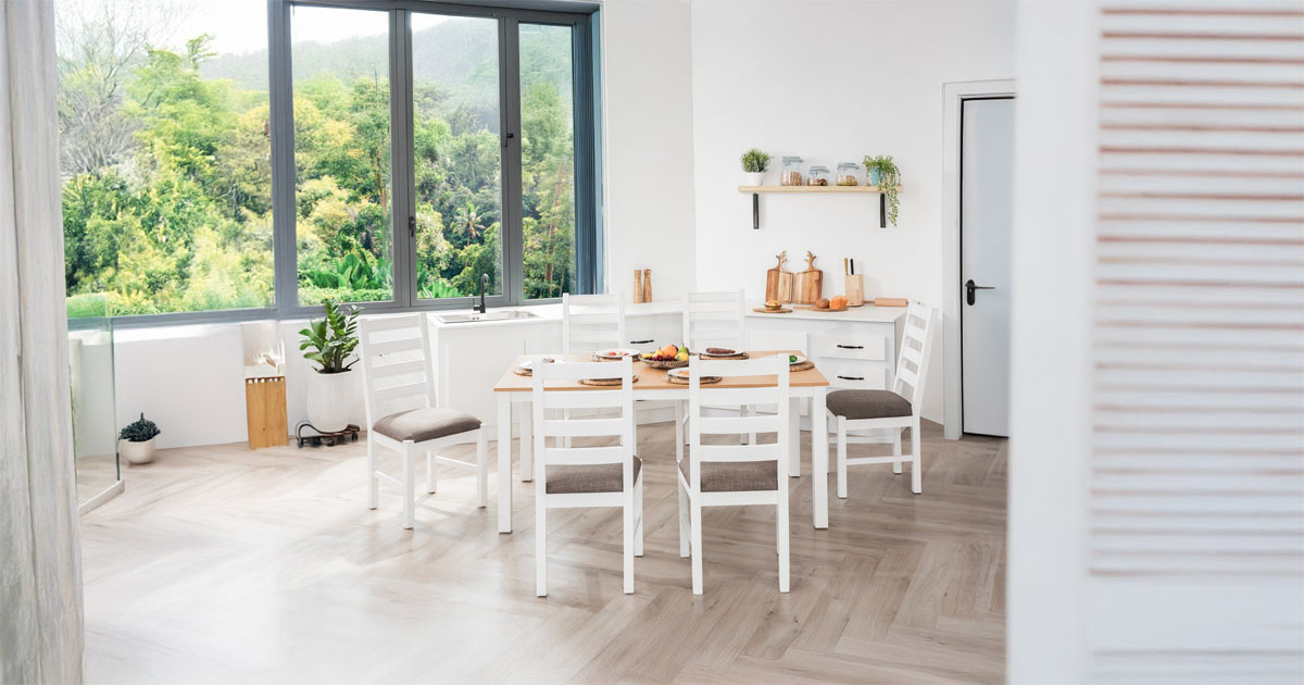 Bộ Bàn Ăn 6 Ghế Kèm Nệm và 1 Bàn 1m6 - Indoor Dining Set White With Cushion