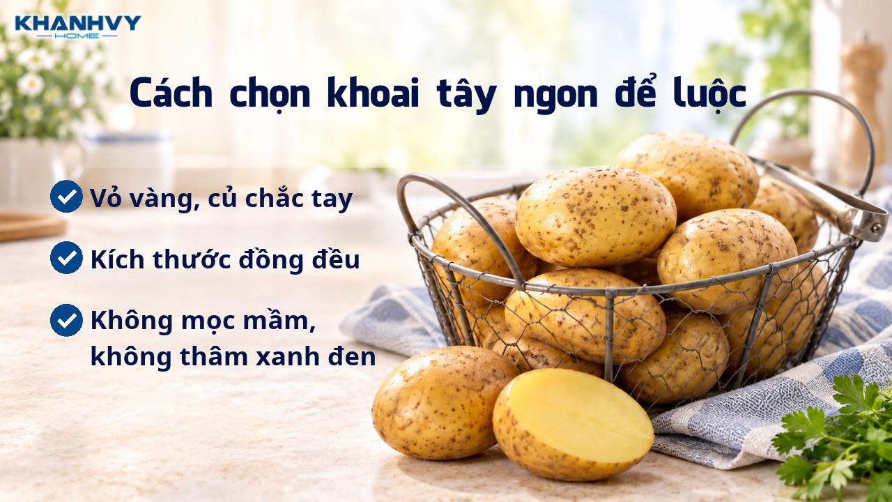 Ưu tiên chọn khoai tây chắc tay, vỏ nguyên vẹn, không mọc mầm hoặc dập nát.