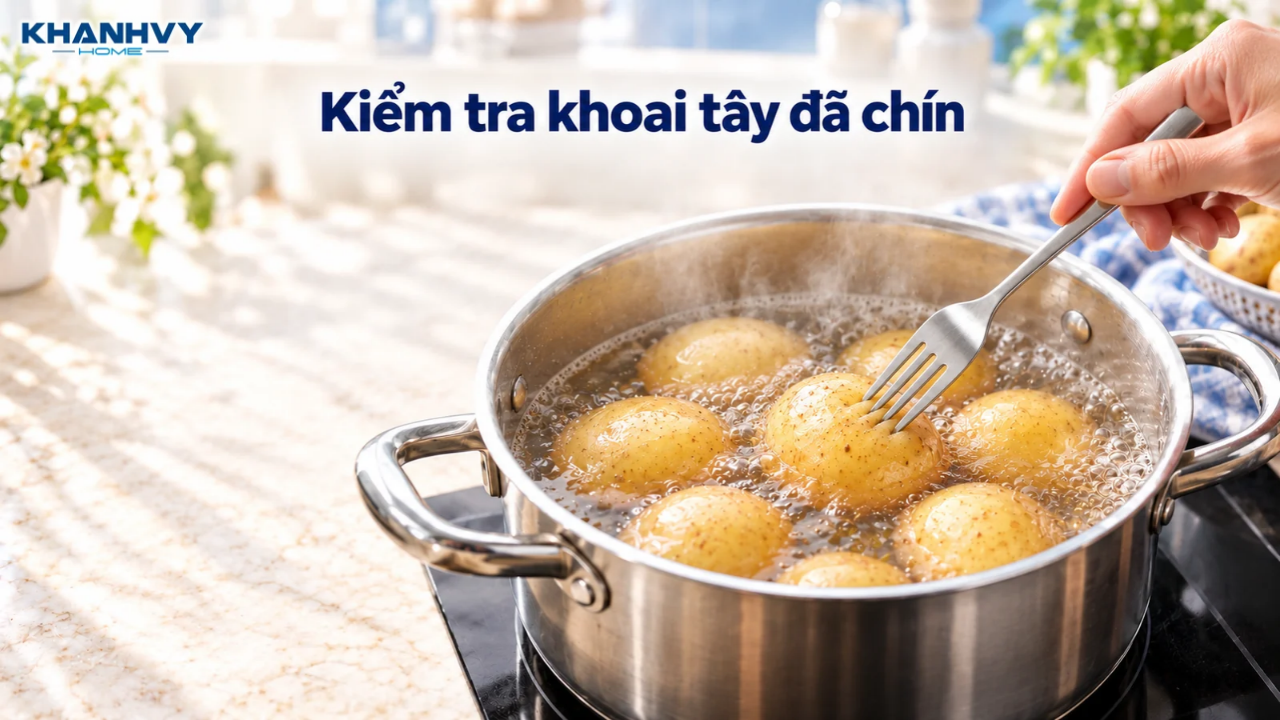 Dùng một chiếc đũa, nĩa hoặc que xiên nhỏ chọc vào phần giữa củ khoai