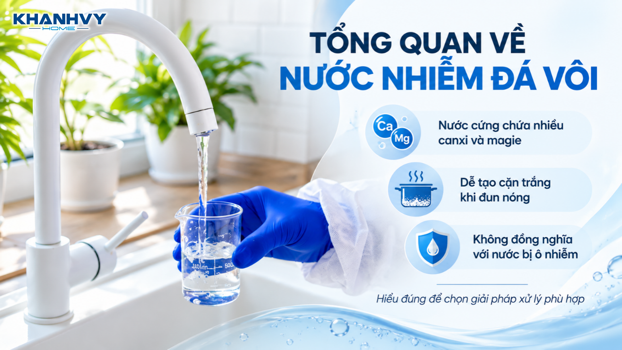 Nước nhiễm đá vôi thường chứa nhiều canxi và magie hòa tan, dễ tạo cặn trắng khi đun nóng.