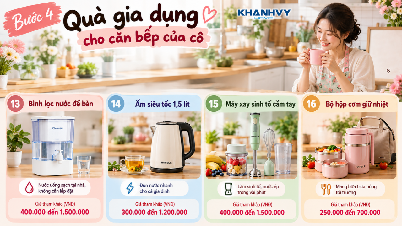 Bình lọc nước, ấm siêu tốc và máy xay tiện dụng trong căn bếp