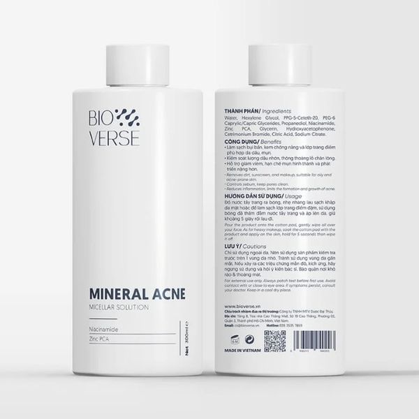 Nước Tẩy Trang Cho Da Dầu Mụn Bioverse Mineral Acne Micellar Solution
