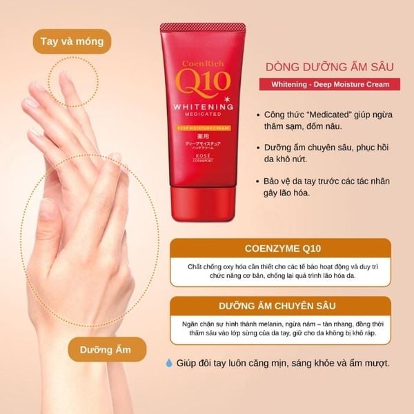 Kem Dưỡng Da Tay Cấp Ẩm Chuyên Sâu Kose Coen Rich Q10 Whitening Deep Moisture Cream