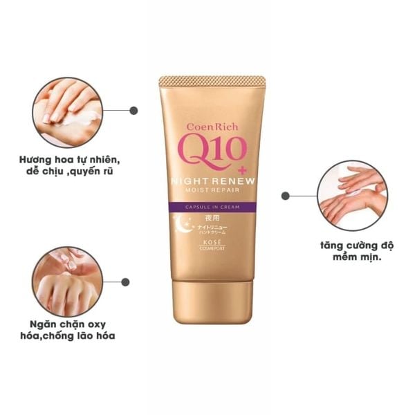 Kem Dưỡng Da Tay Kose Coen Rich Q10+ Night Renew Moist Repair