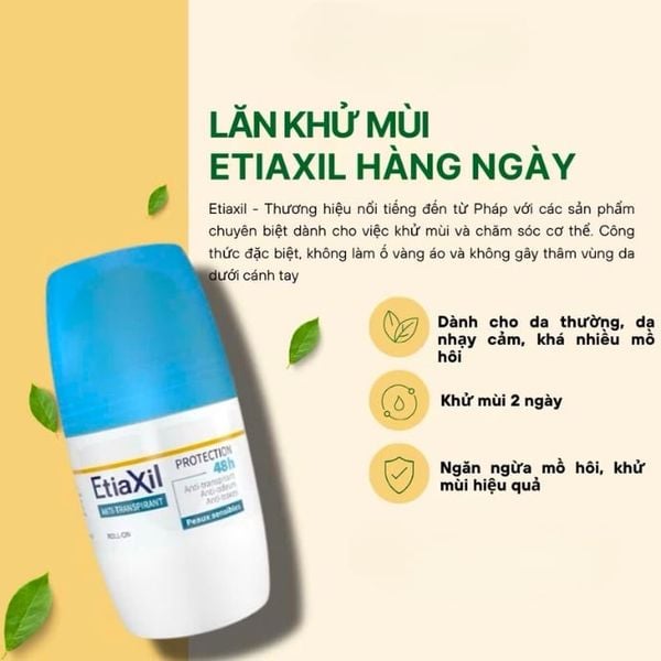 Lăn Khử Mùi EtiaXil Anti-Transpirant Protection 48h Peaux Sensibles Roll-On