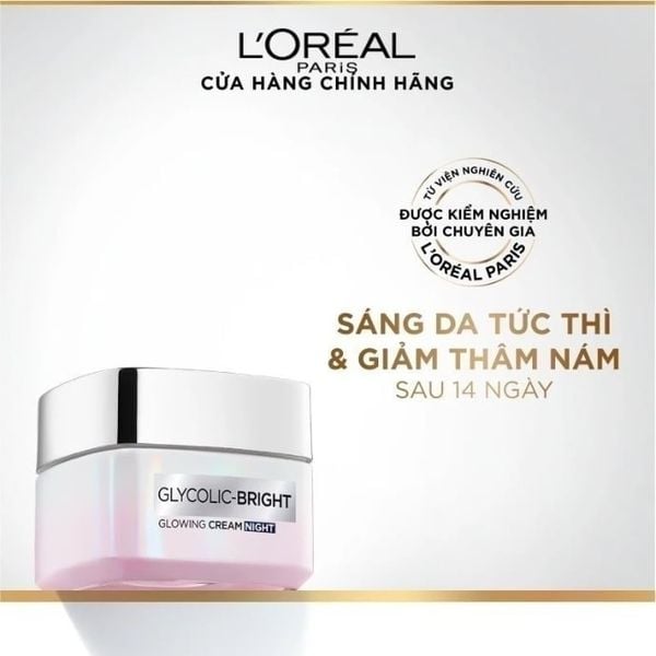 Kem Dưỡng Sáng Da Ban Đêm Loreal Paris Glycolic-Bright Glowing Cream Night