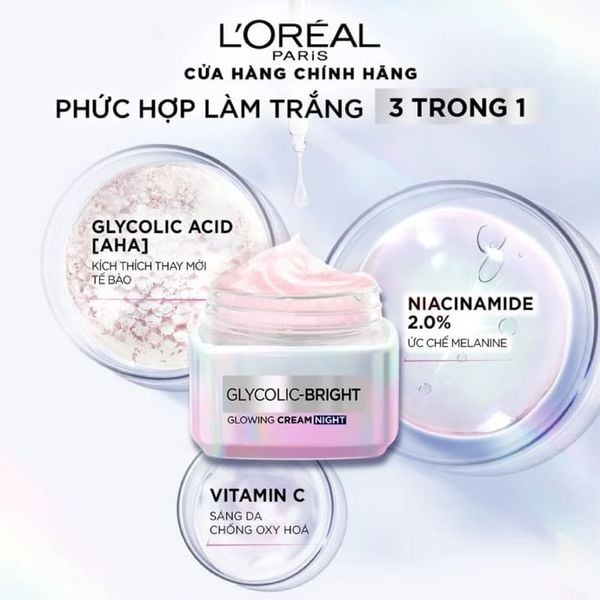 Kem Dưỡng Sáng Da Ban Đêm Loreal Paris Glycolic-Bright Glowing Cream Night