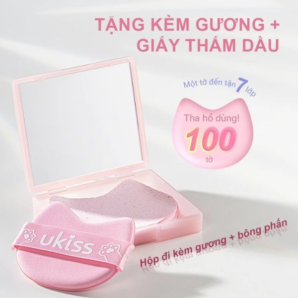 Hộp Giấy Thấm Dầu Hương Hoa Hồng Kèm Bông Phấn Ukiss Powder Puff Oil Absorbing Paper