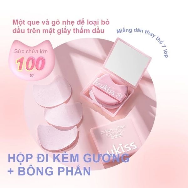 Hộp Giấy Thấm Dầu Hương Hoa Hồng Kèm Bông Phấn Ukiss Powder Puff Oil Absorbing Paper