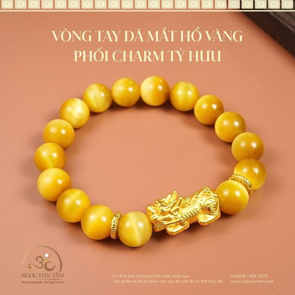 Vòng Mắt Hổ Vàng 10mm 6A phối Charm Tỳ Hưu