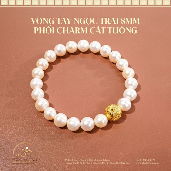 Vòng Ngọc Trai 8mm phối Charm Cát Tường