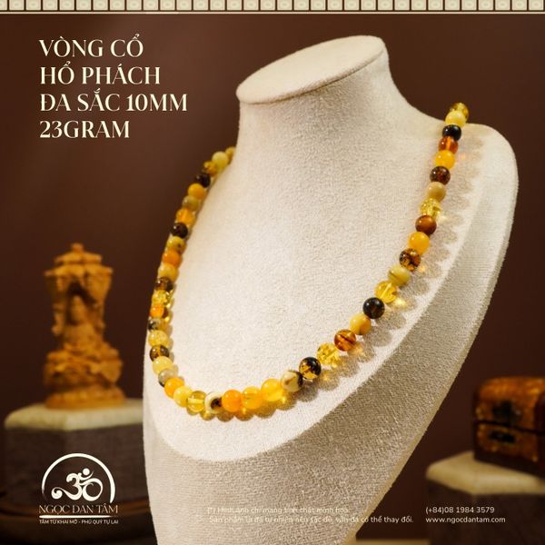 Vòng Cổ Hổ Phách Đa Sắc 10mm 23gram