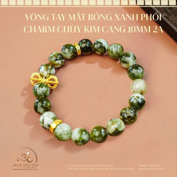 Vòng Tay MẮt Rồng Xanh Phối Charm Chùy Kim Cang 10MM 2a