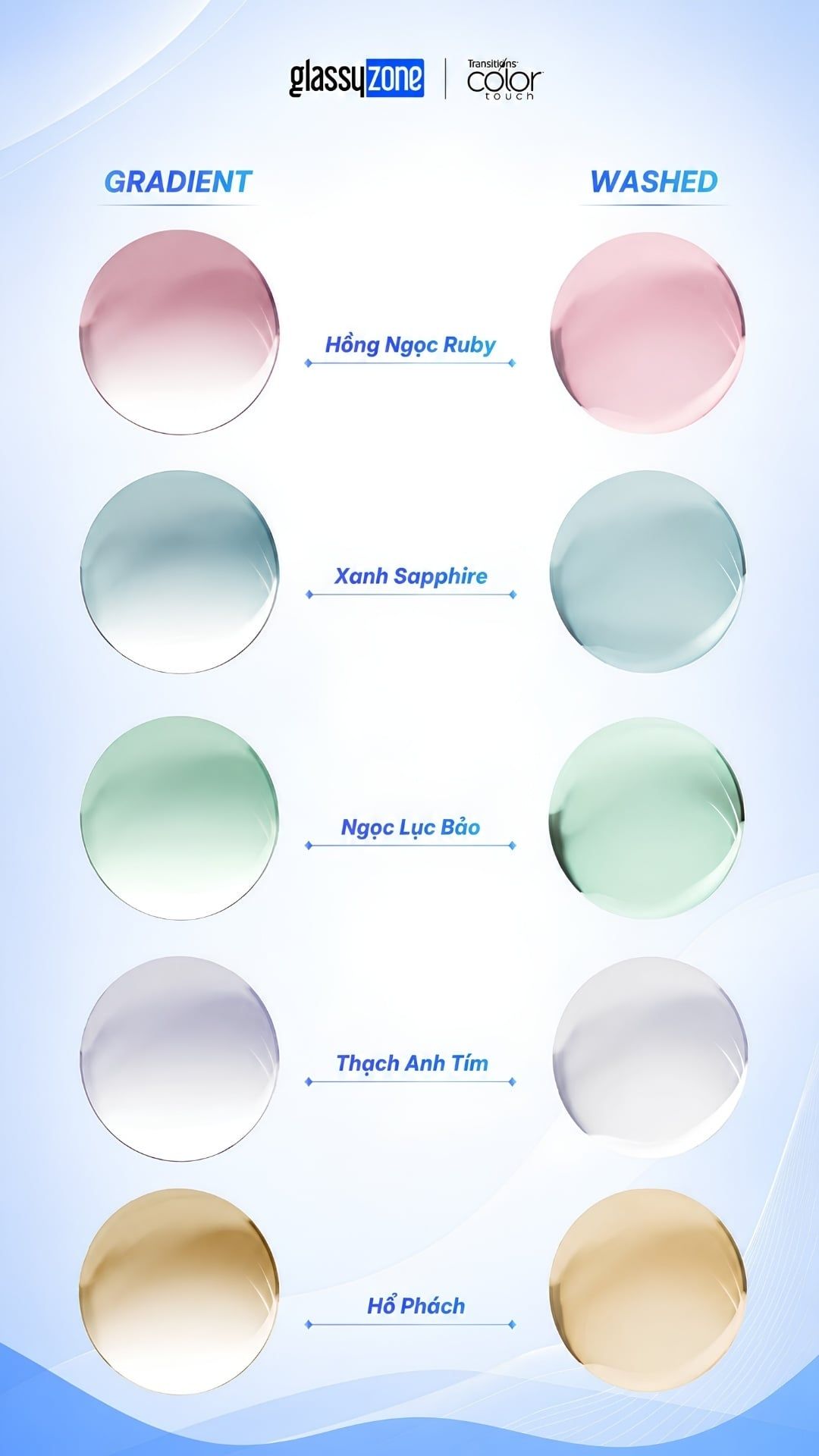 bảng màu tròng kính Transitions Color Touch