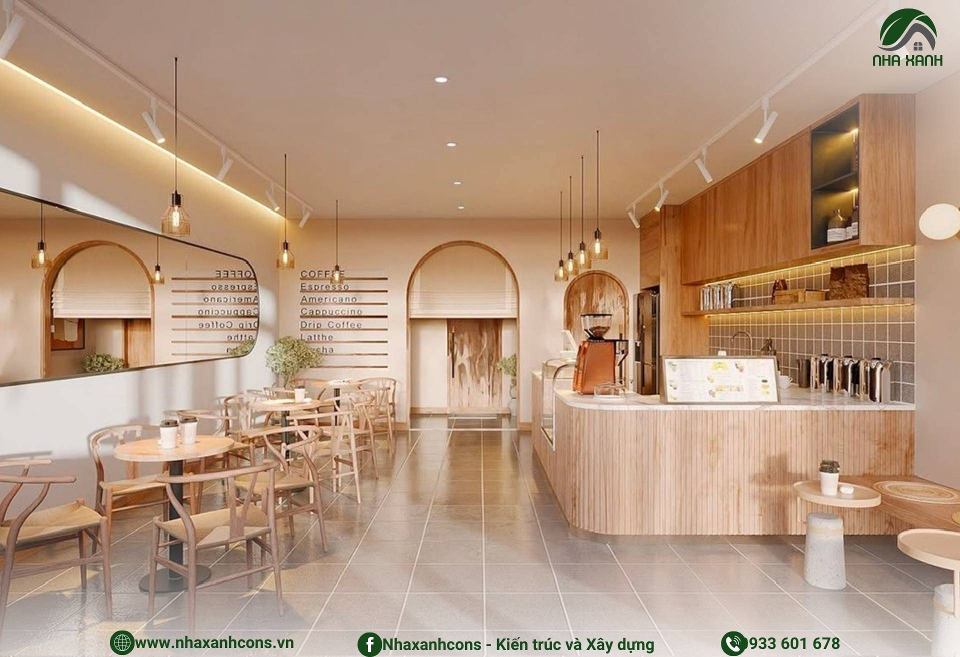 Thiết kế cửa vòm quán cafe phong cách japandi