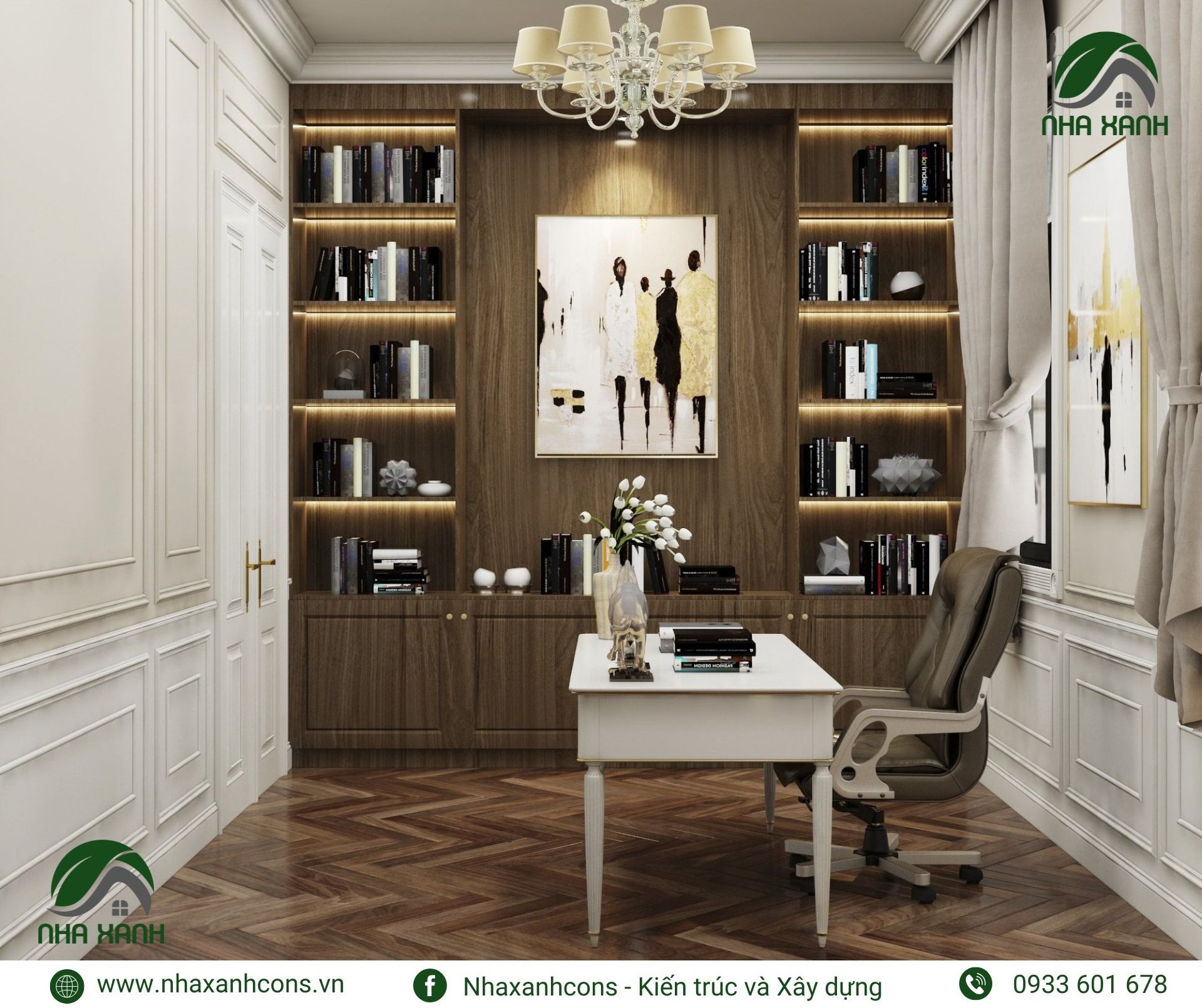 Thiết kế phòng làm việc biệt thự tân cổ điển