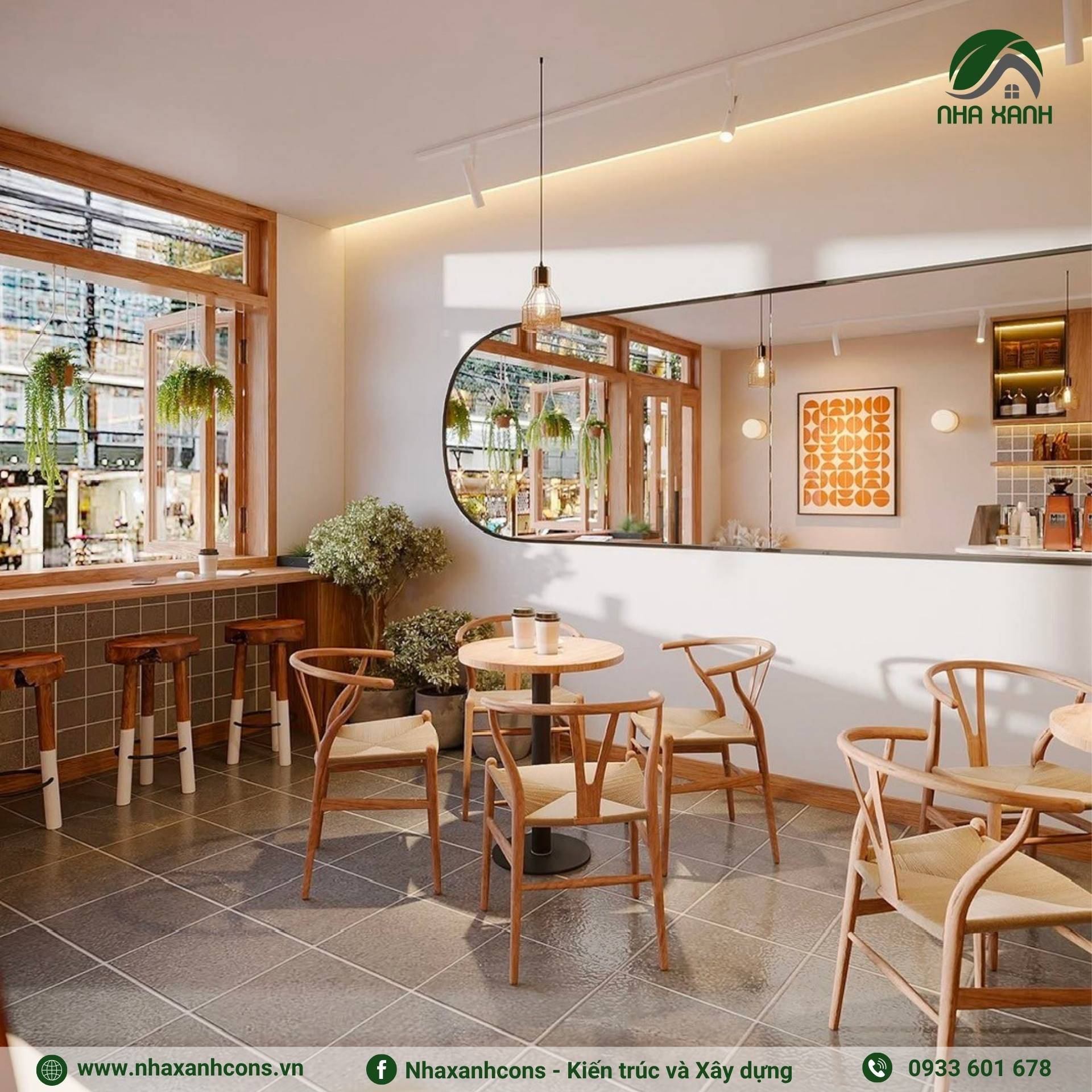 Nội thất gỗ quán cafe phong cách japandi