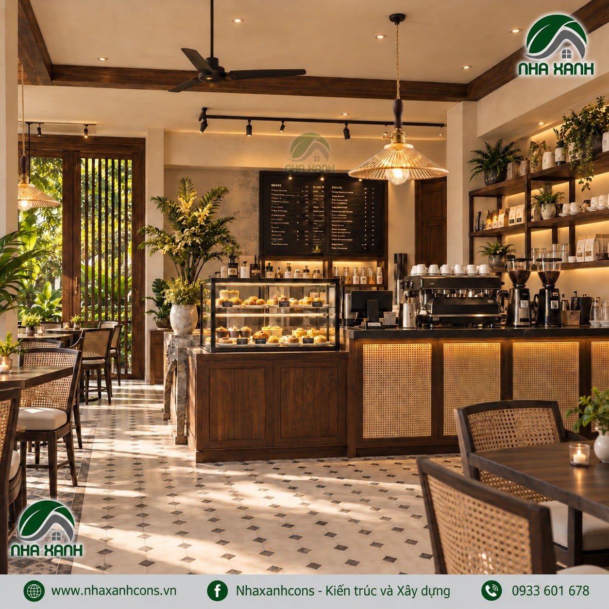 Mẫu quầy bar đẹp quán cafe phong cách Indochine