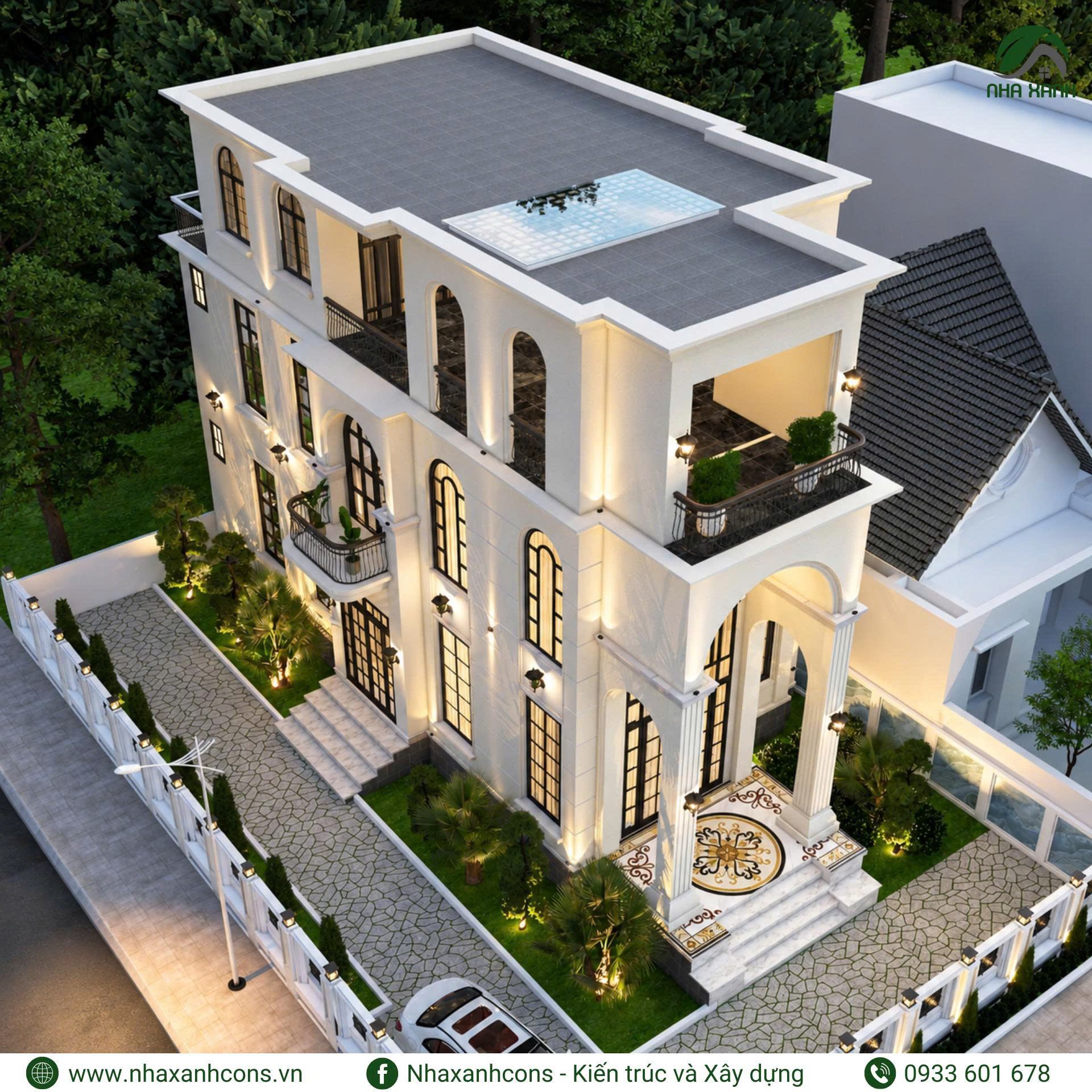 Mặt tiền biệt thự 3 tầng tân cổ điển kiểu pháp