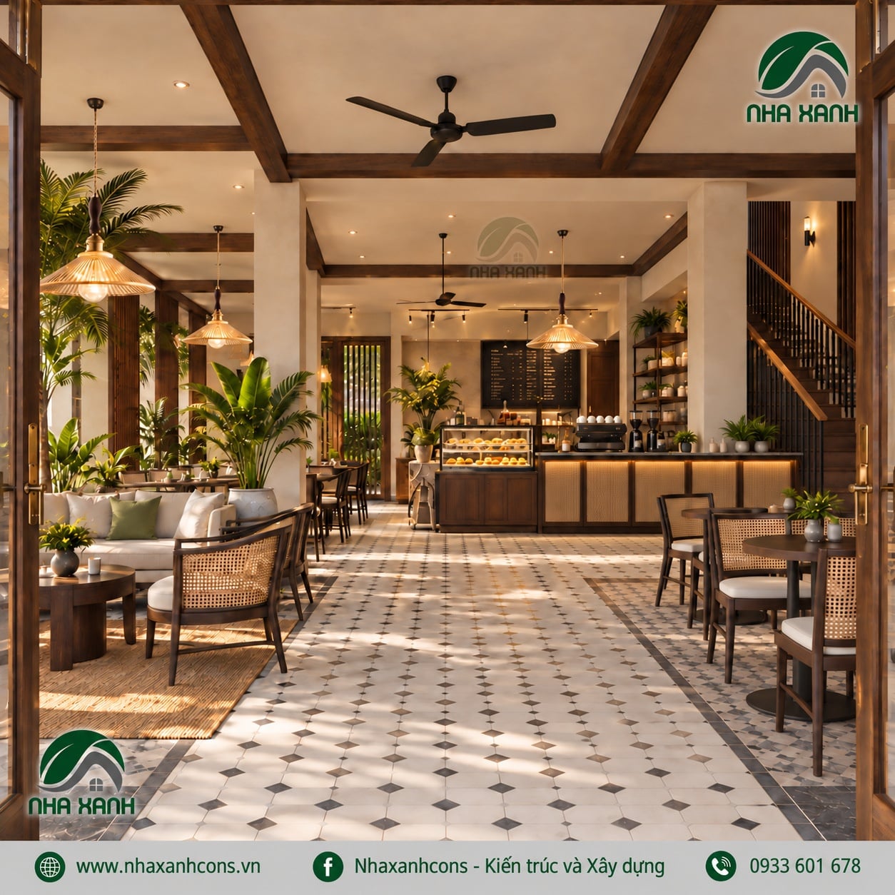 Bố cục quầy bar quán cafe đẹp