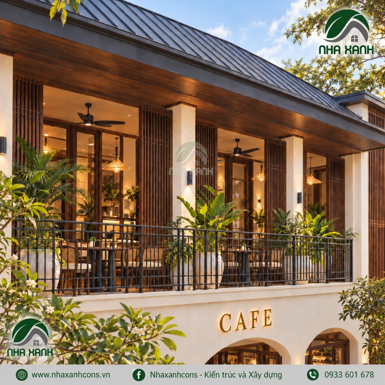 Không gian xanh trong thiết kế quán cafe đẹp