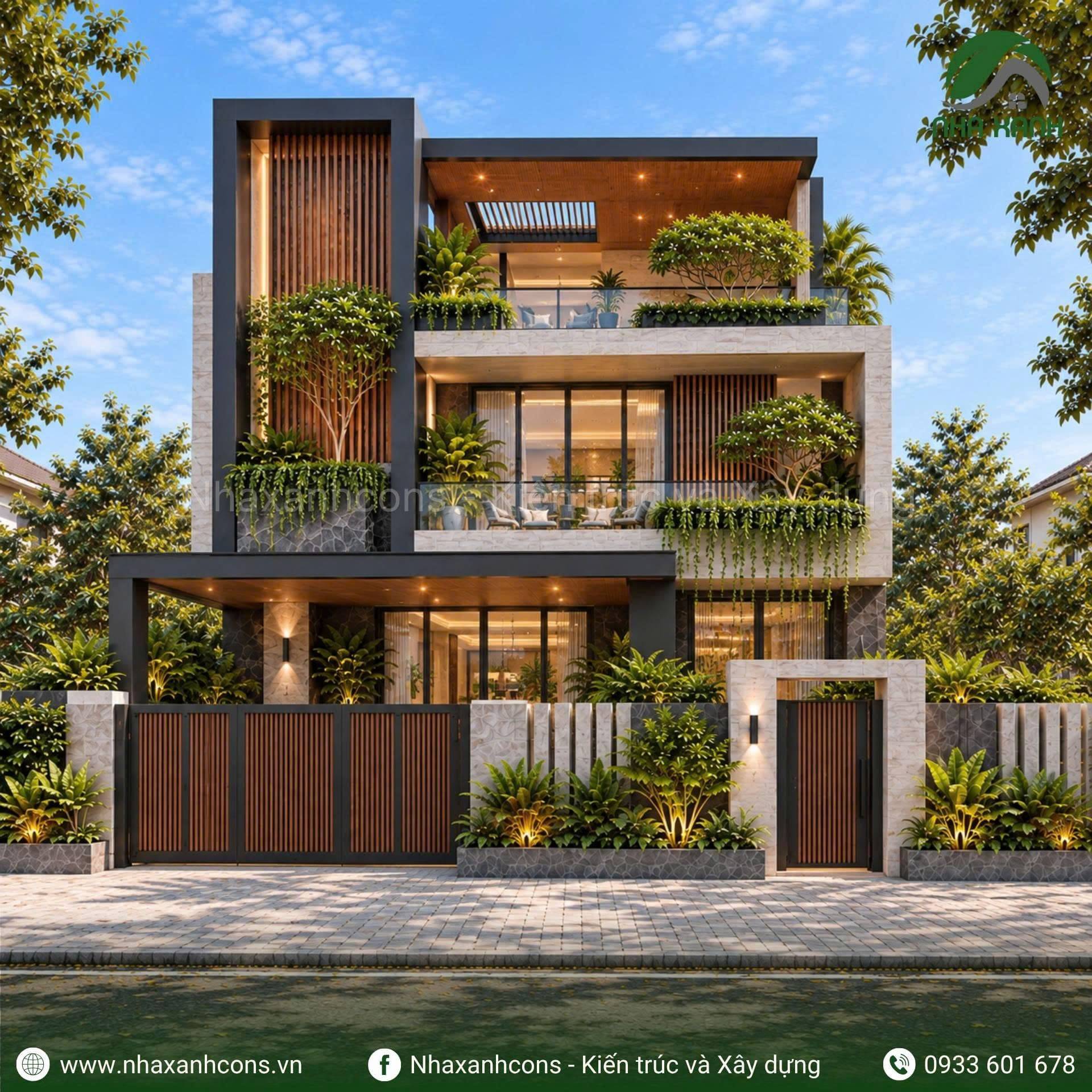 Thiết kế mẫu villa hiện đại 3 tầng mái bằng