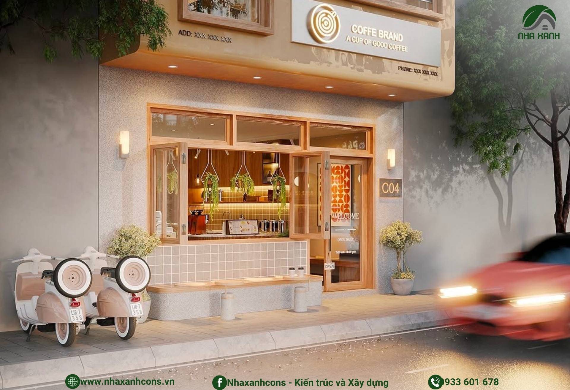 Mặt bằng quán cafe phong cách japandi