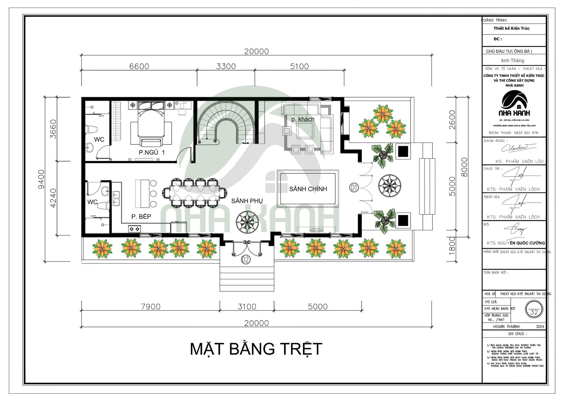 mặt bằng tầng trệt biệt thự 3 tầng tân cổ điển kiểu pháp