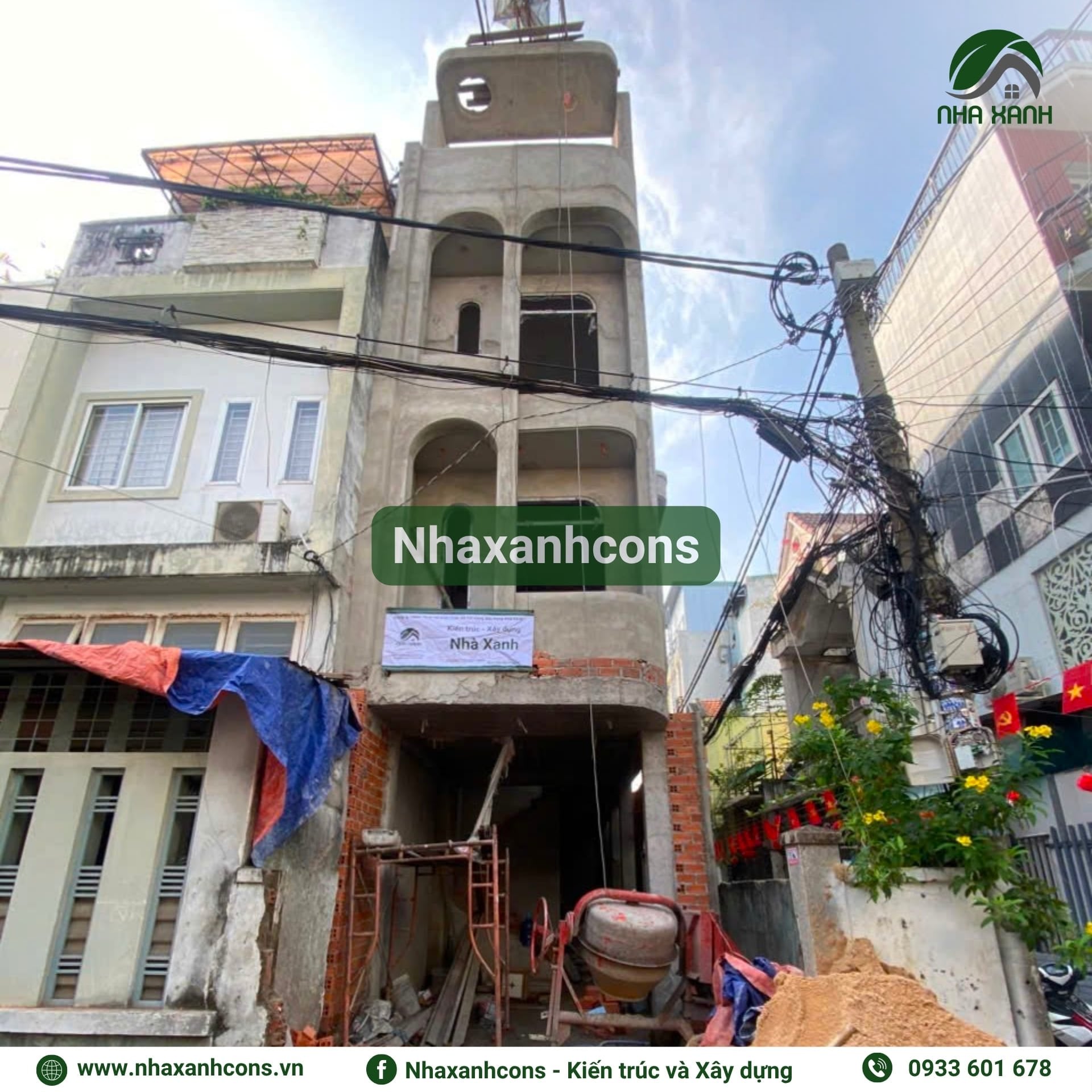 Mặt tiền phần thô nhà phố 4 tầng