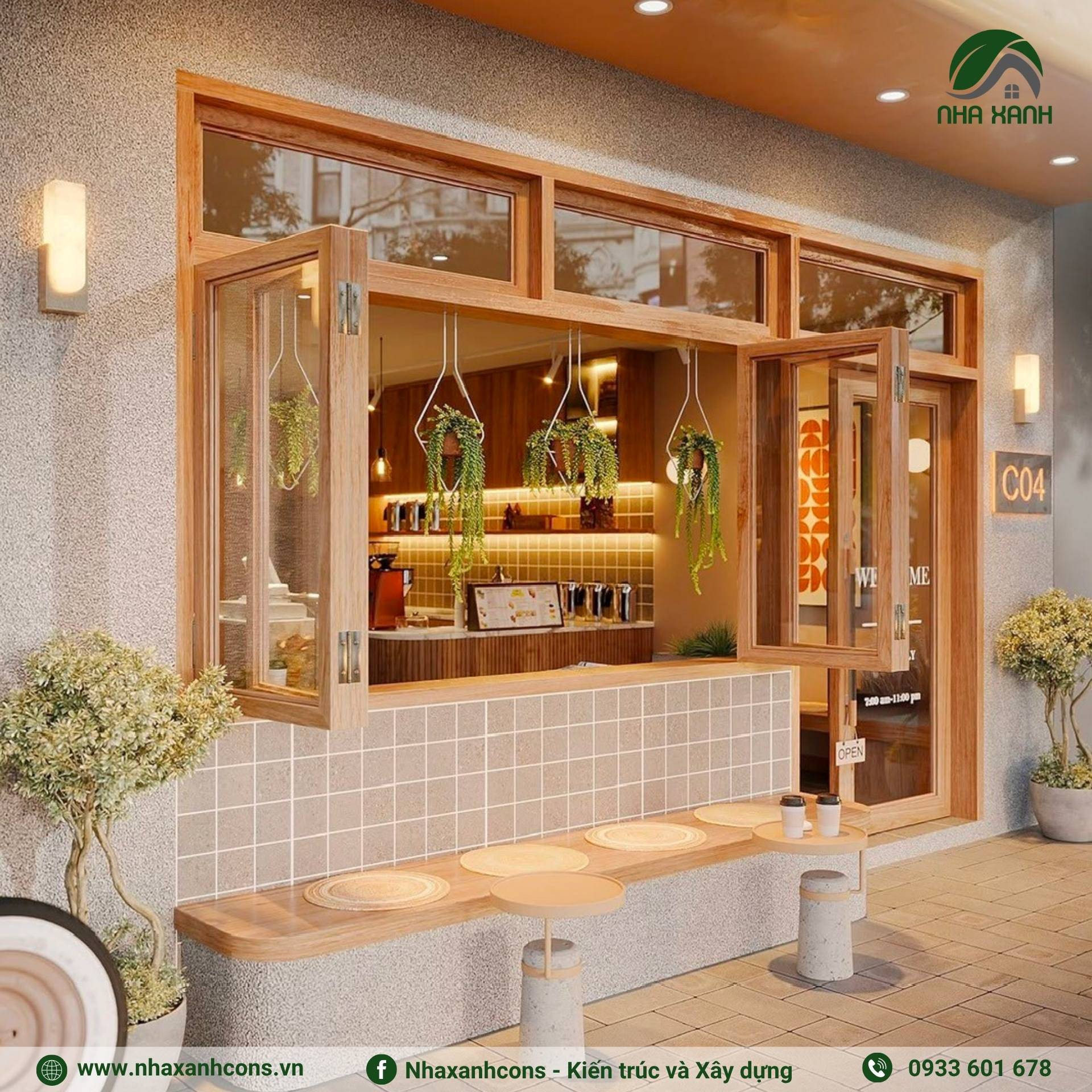 Mặt tiền quán cafe phong cách japandi