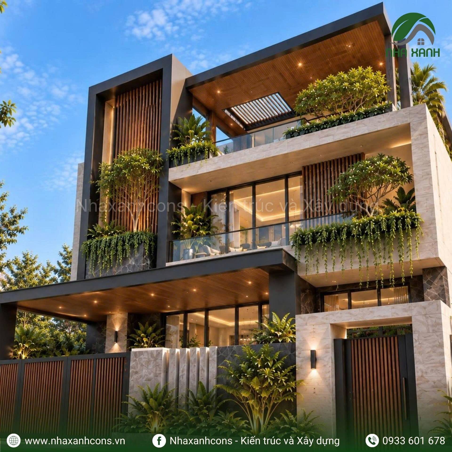 Mẫu nhà villa đẹp 3 tầng mái bằng