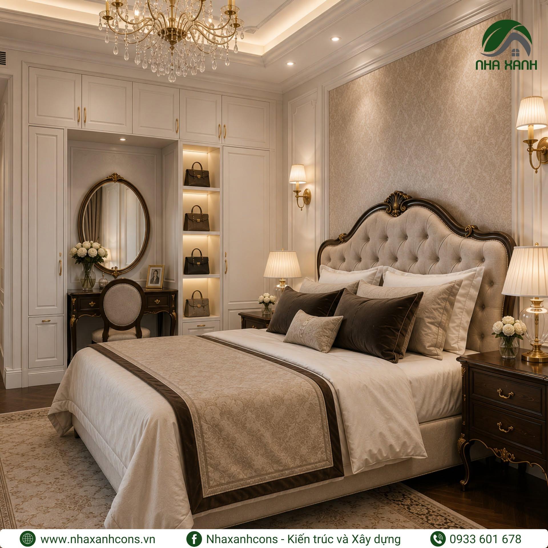 Nội thất phòng ngủ biệt thự tân cổ điển đẹp và đẳng cấp cùng Nhaxanhcons