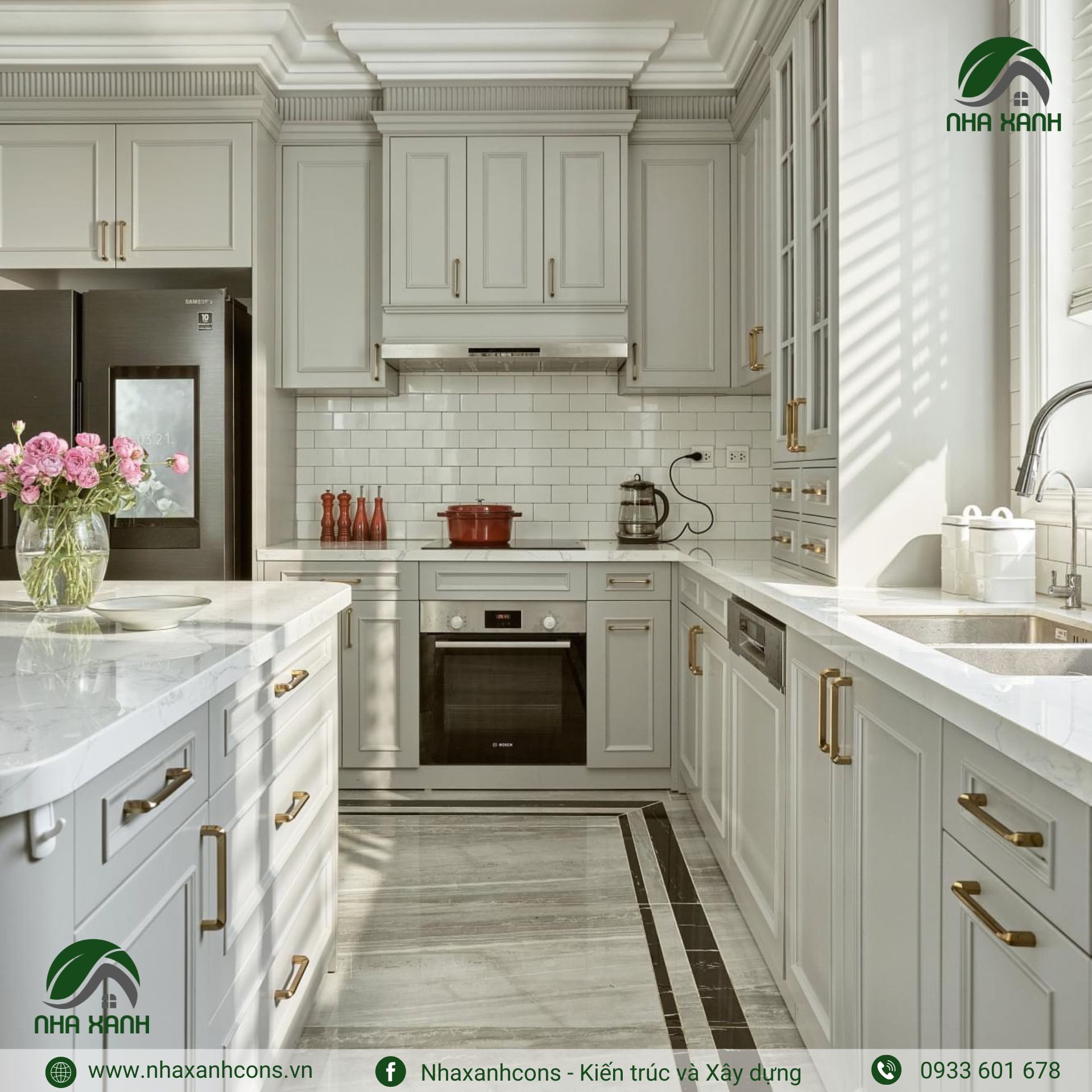 Thiết kế nội thất phòng bếp biệt thự tân cổ điển