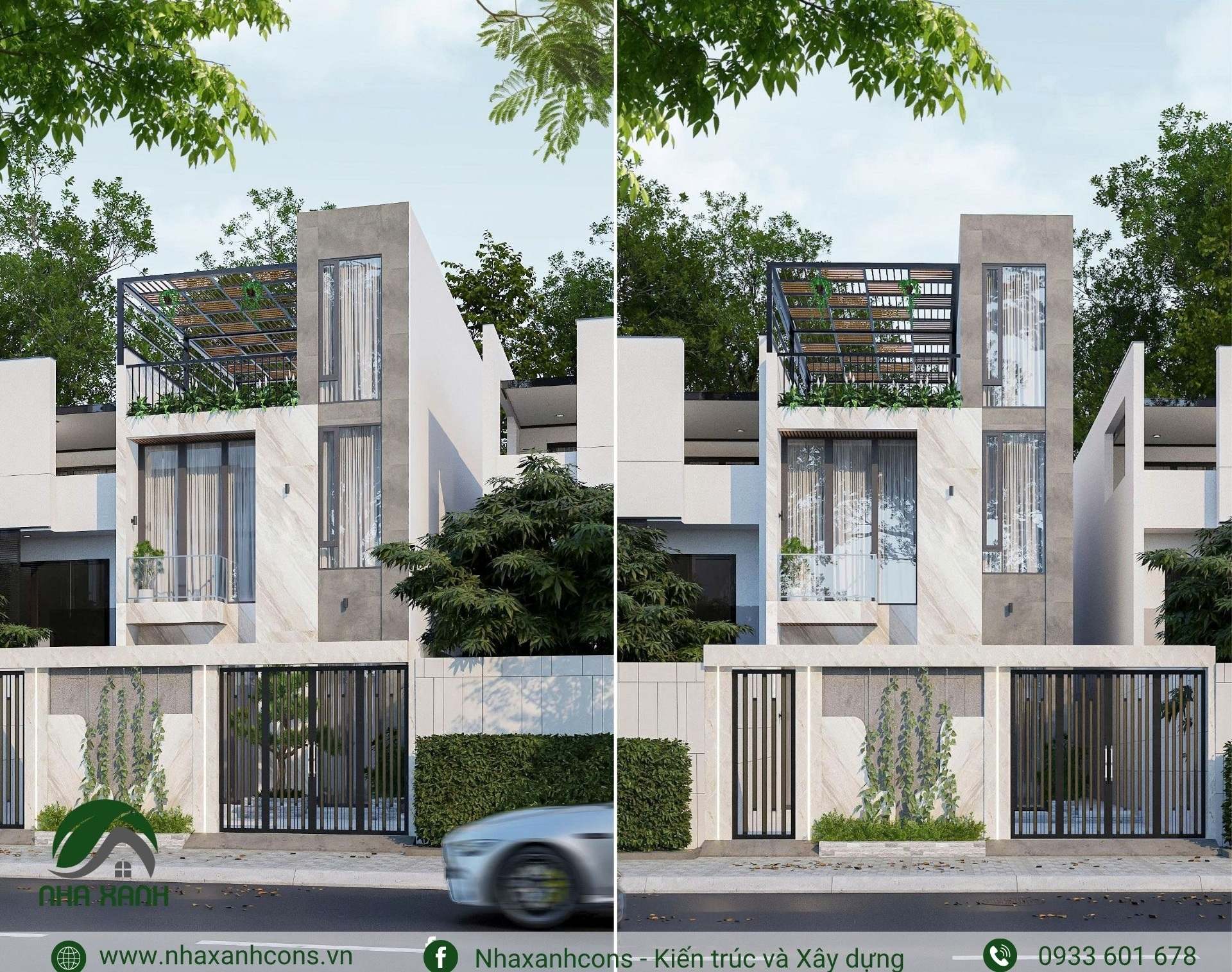 phối cảnh nhà phố 2 tầng 1 tum