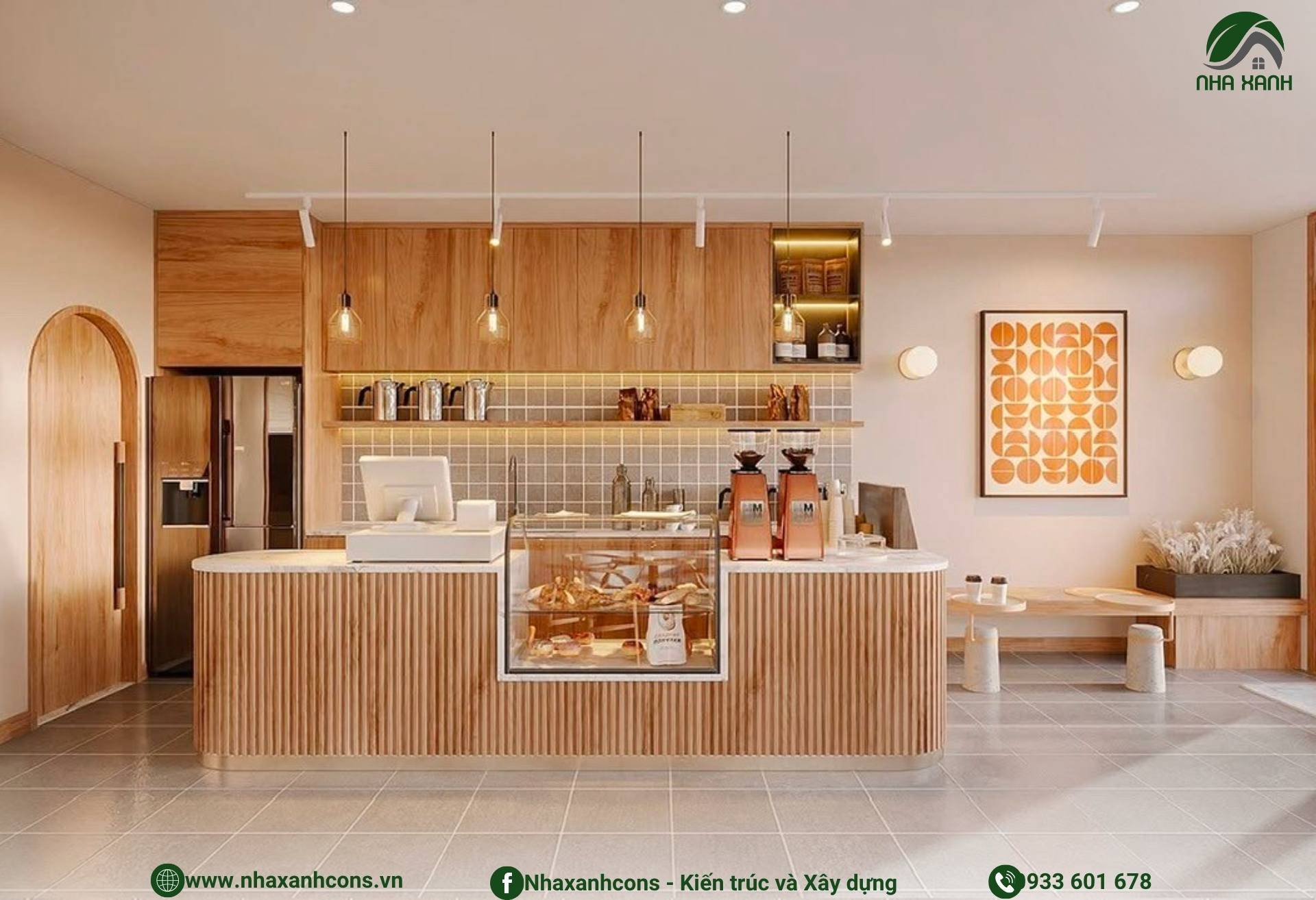 Quầy bar quán cafe phong cách japandi