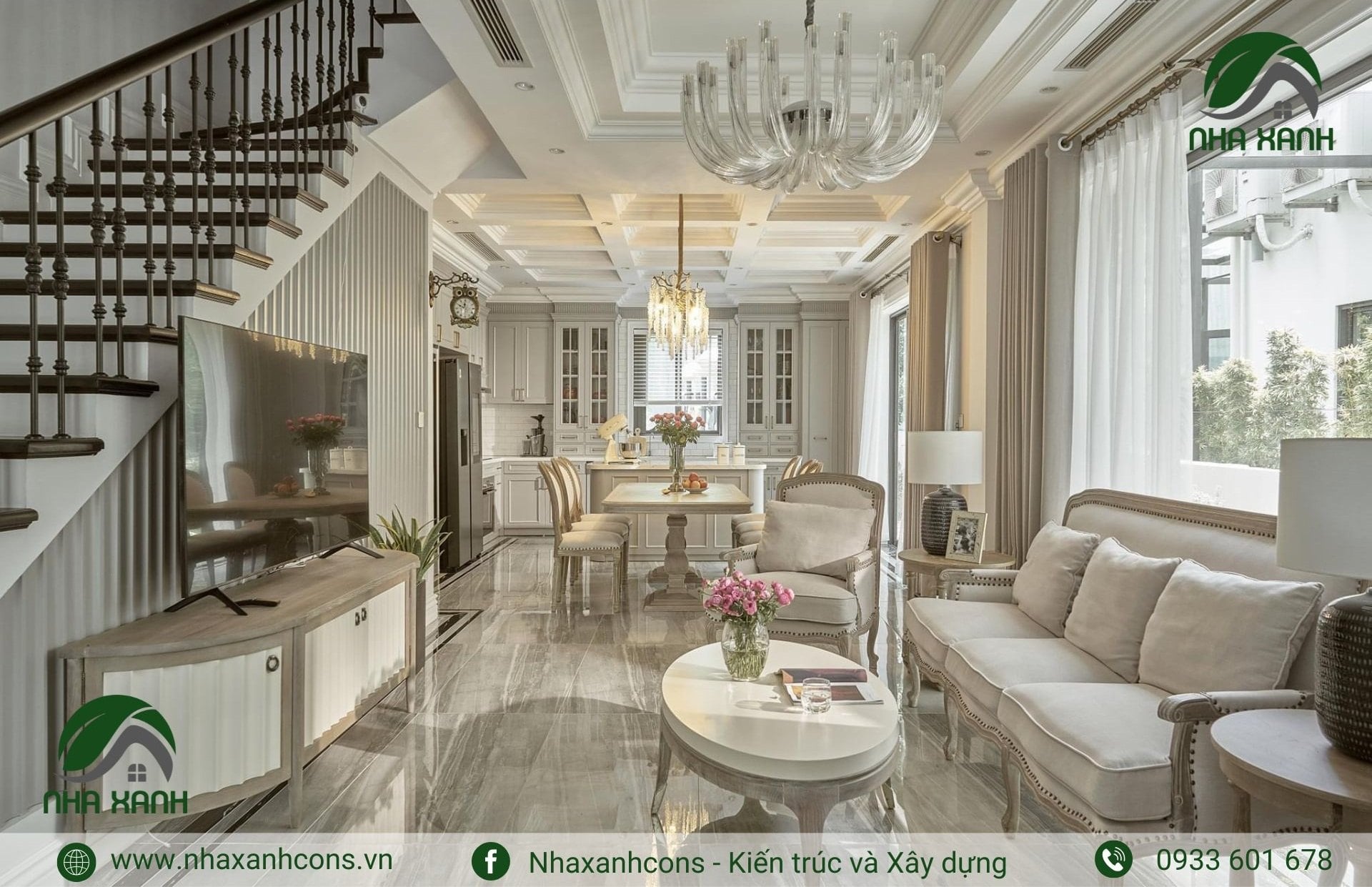 Thiết kế nội thất phòng khách biệt thự tân cổ điển
