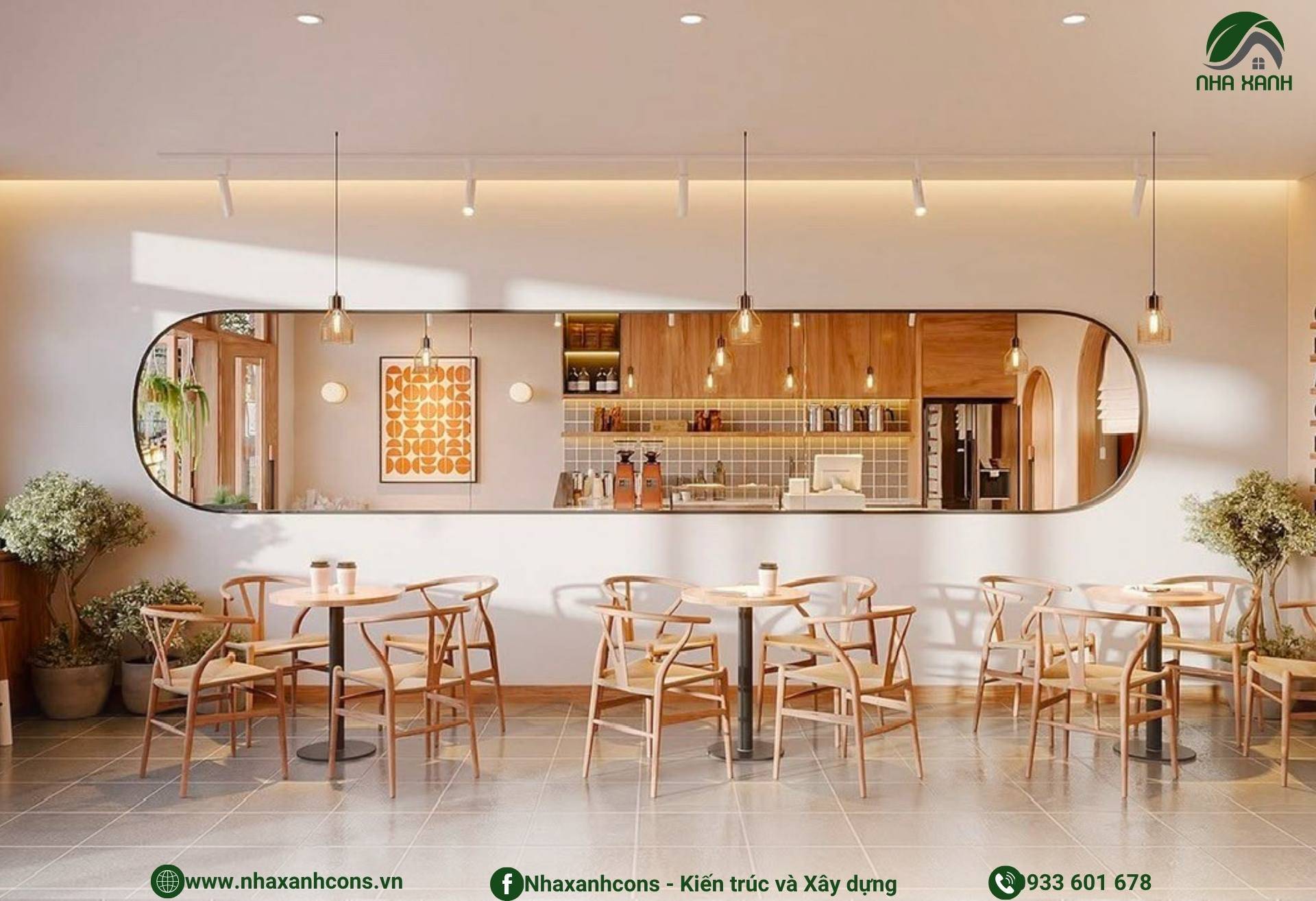 Gương lớn quán cafe phong cách japandi