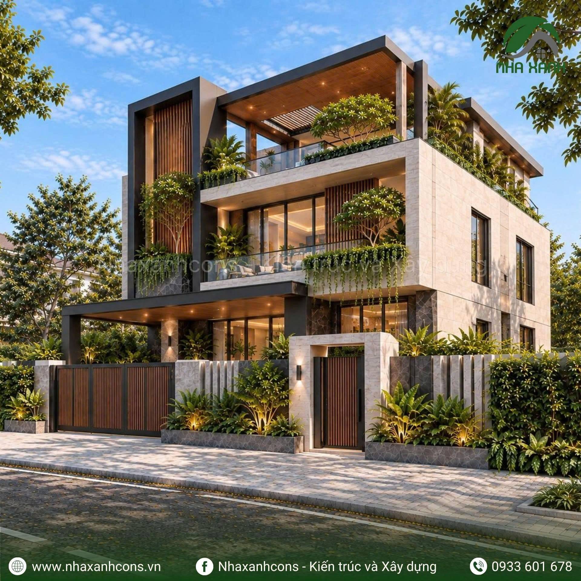 Villa sân vườn 3 tầng mái bằng