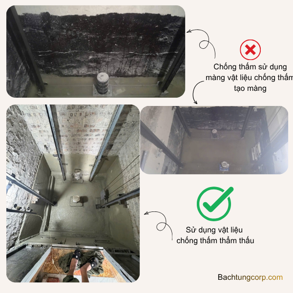 Lỗi phồng rộp màng chống thấm hố pit thang máy Đà Lạt