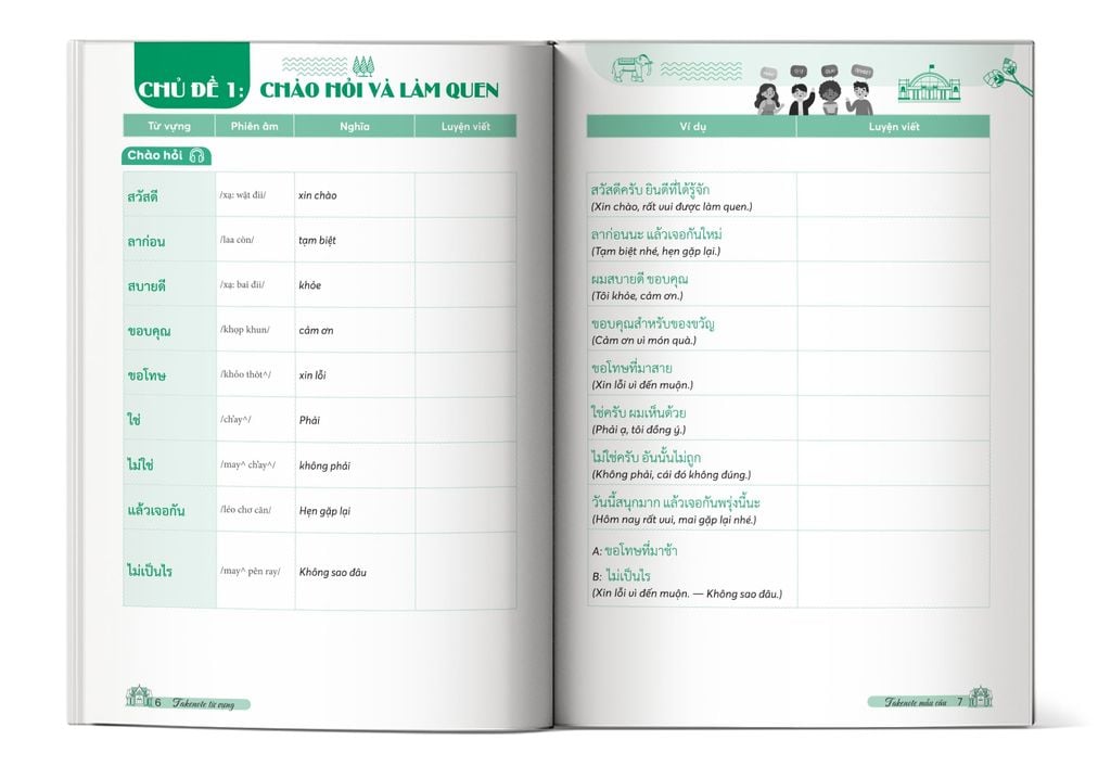 Nội dung cuốn sách Take note từ vựng mẫu câu tiếng Thái Lan thông dụng