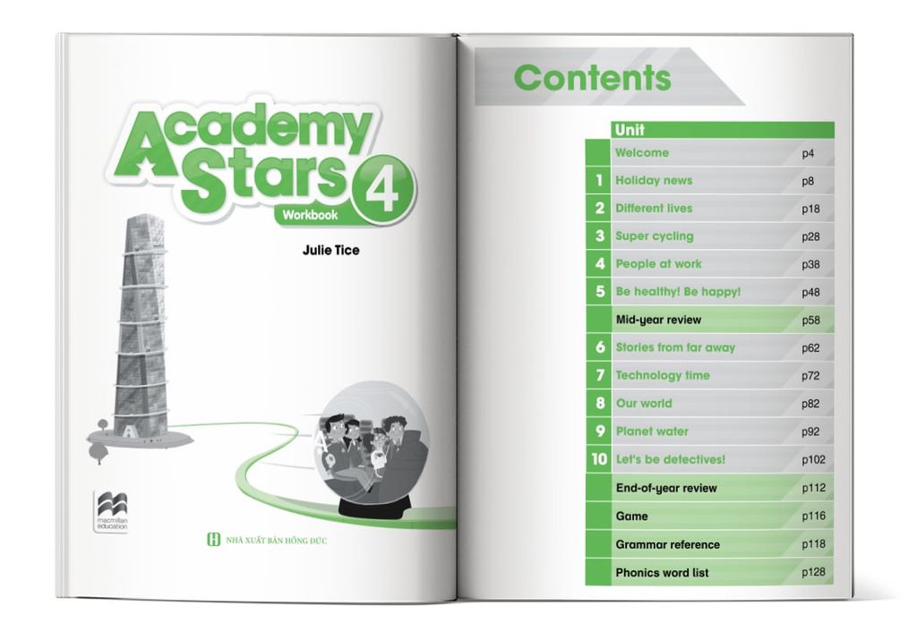 Mục lục của cuốn sách Academy Stars Workbook 4