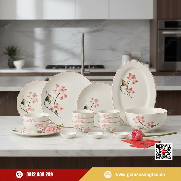 set quà Tết gốm sứ Bát Tràng in logo cao cấp