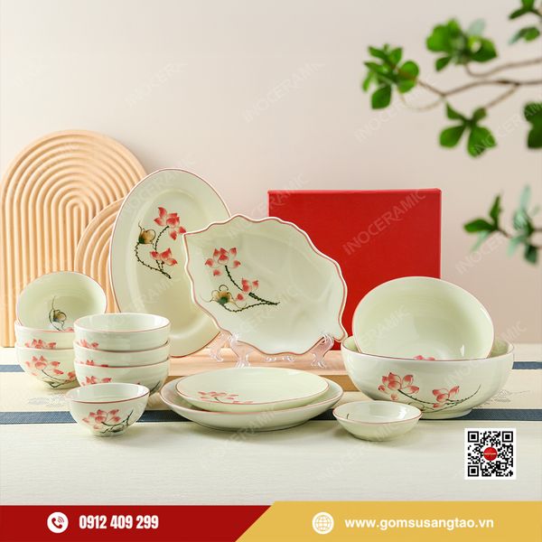 bộ bát đĩa quà Tết in logo thương hiệu doanh nghiệp