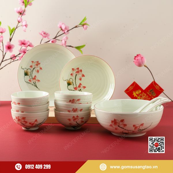 set quà Tết doanh nghiệp bộ chén bát Bát Tràng
