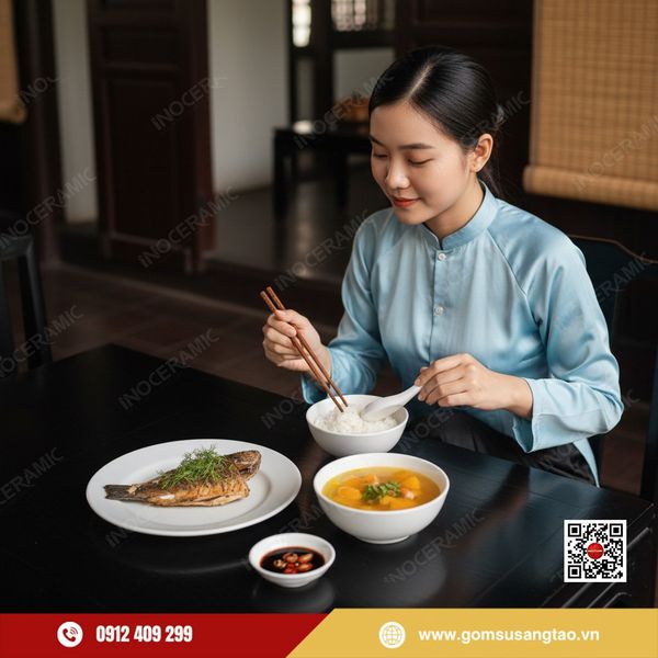 Hộp quà Tết bộ bát đĩa men trắng in logo thương hiệu doanh nghiệp