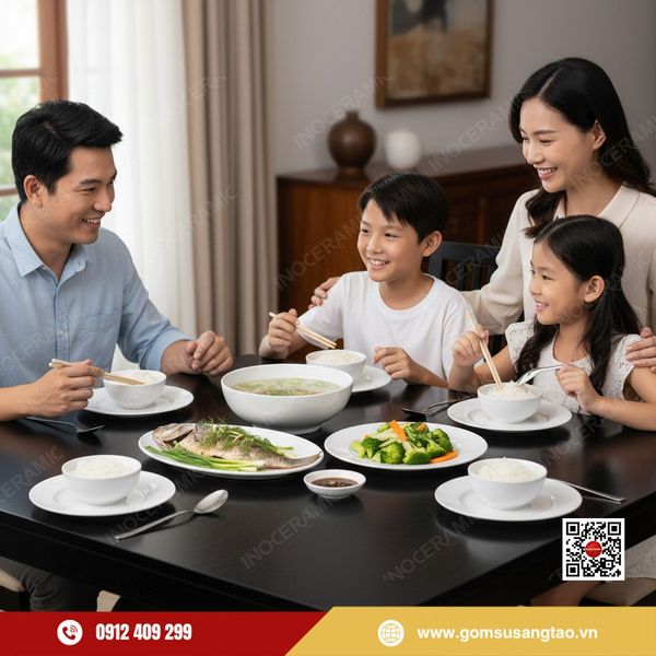 Set quà Tết bộ bát đĩa trắng gốm sứ Bát Tràng – quà tặng doanh nghiệp ý nghĩa