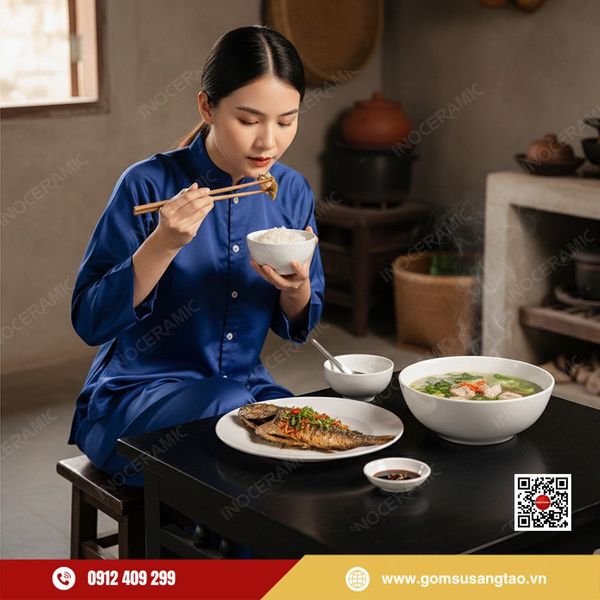 Bộ chén bát men trắng cao cấp quà Tết công nhân nhân viên