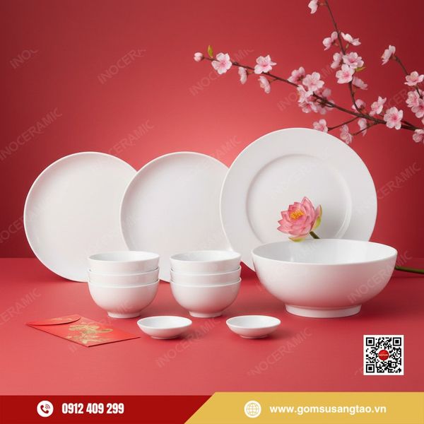 Hộp quà Tết gốm sứ Bát Tràng in logo công ty sang trọng