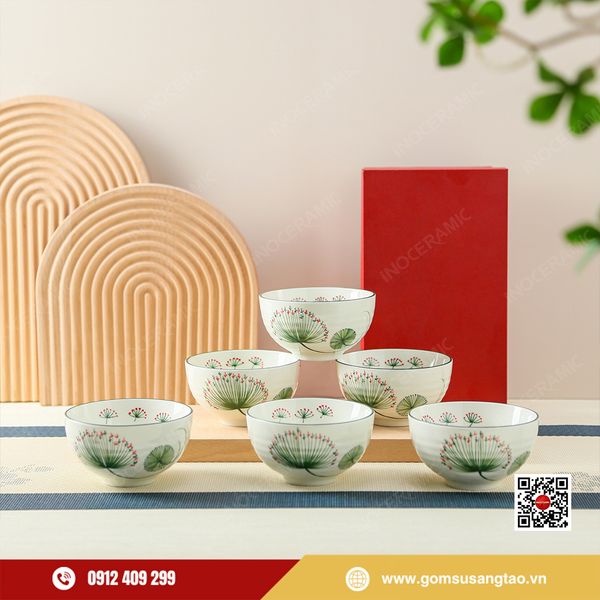 Set quà Tết bộ chén cơm hoa bồ công anh tinh tế, sang trọng và ý nghĩa
