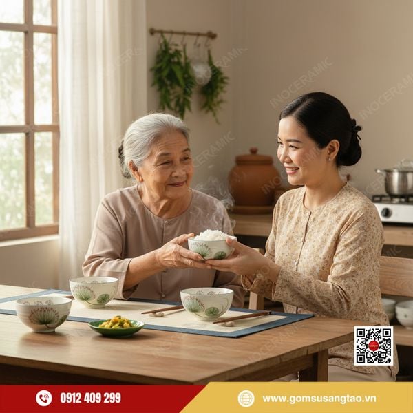 Set quà Tết gốm sứ Bát Tràng 6 sản phẩm hoa bồ công anh sang trọng